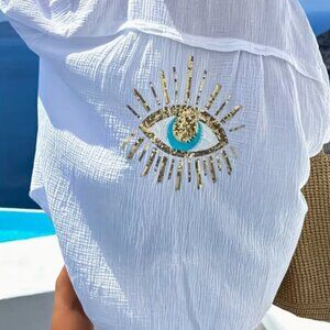 NWOT Sequin Eye Beach Semi-Shear Shirt/Cover Up 100%cotton